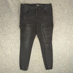 Côte de Nuits Jeans Juniors 13/14 Black Cargo Jogger Distressed Stretch Denim